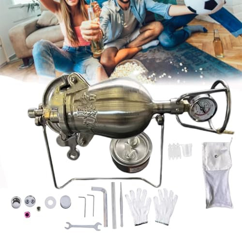 Wygwlg Fabricante Chino De Palomitas De Maíz Vintage De 620ml, Máquina De Palomitas De Maíz Retro Tradicional De Acero Inoxidable con Manómetro, Olla A Presión para Palomitas con Mini Bolsa