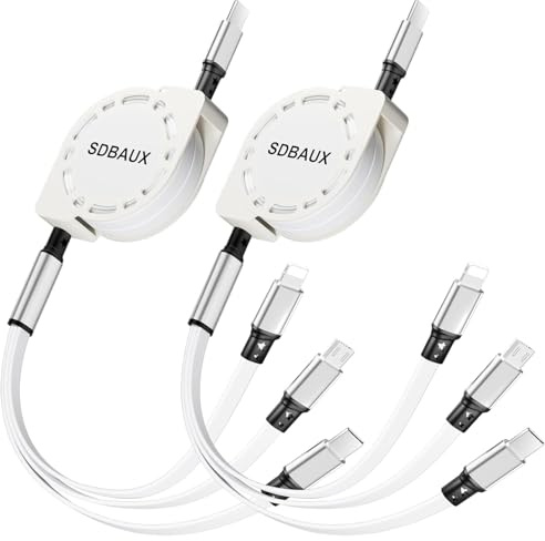 SDBAUX USB C till Multi Laddningskabel, [3A/1M/2-Packa] Universal 3-i-1 USB Utdragbar Kabel med iP/Micro-USB/Typ-C Kontakter, för iOS Telefon, Android Galaxy, LG, Sony, Hoor View, Oneplus, Xiaomi, PS5