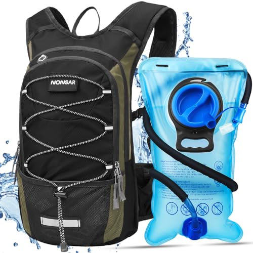NONSAR Trinkrucksack, Wanderrucksack mit 3L Wasserblase, leichte Isolierung, Trinkrucksack, Wasserrucksack für Wandern, Radfahren, Laufen, Festival, Camping für Männer Frauen