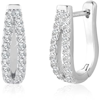 ALEXCRAFT 14K Gold Ohrringe Zirkon Klein Huggie Creolen Schmuck für Damen | Glänze Blitz Ohrringe Silber 925 Kleine Huggie Creolen mit Zirkon Strass Stein Dick Breit Chunky Klobig Creolen Damen Mädchen