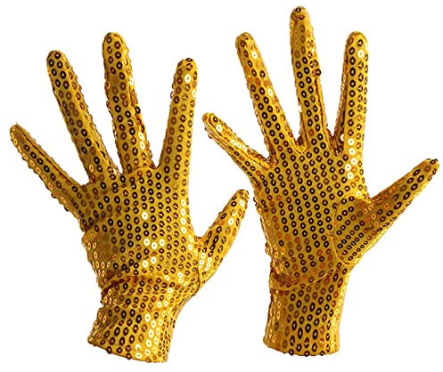 Generisch Glitzernde Handschuhe Paillettenhandschuhe für Erwachsene und Kinder, Unisex Glitzerhandschuh, Bühnenhandschuhe für Mottoparty, Karneval, Partys (Gold, S)