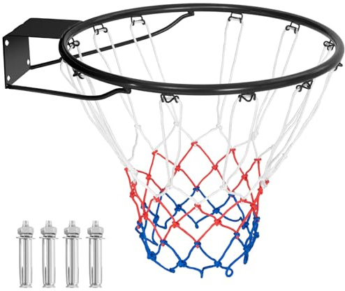 COSTWAY Canestro da Basket a Parete, Anello da Pallacanestro da Muro per Bambini e Adulti con Rete Antipioggia, Cerchio Universale da Basket per Interni ed Esterni (58 x 45 cm,Nero)