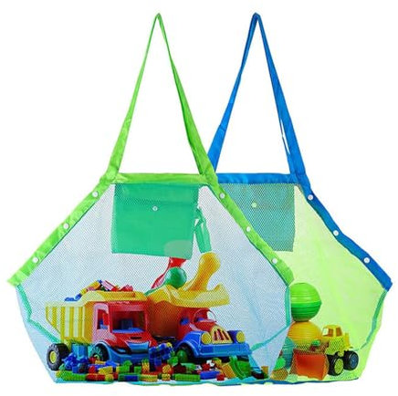 2 Stück Strandspielzeug Tasche, Groß Netz Strandtasche für Sandspielzeug Wasserspielzeug, Netztasche Strand Aufbewahrungstasche, Faltbare Aufräumsack Beach Bag für Familie Urlaub
