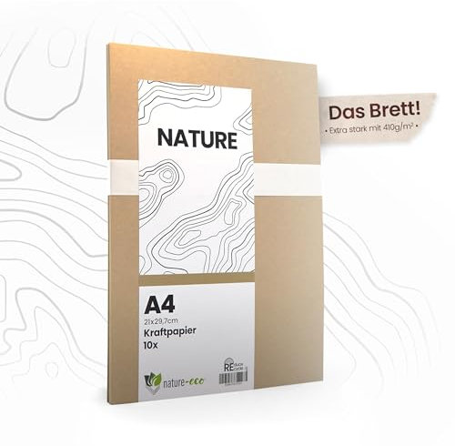 nature-eco 10 Blatt Kraftkarton -Das Brett- braunes Kraftpapier DIN A4 extra dick 410 g/m² als Bastelkarton oder Kreativkarton Papier Pappe oder stabiler Karton zum basteln