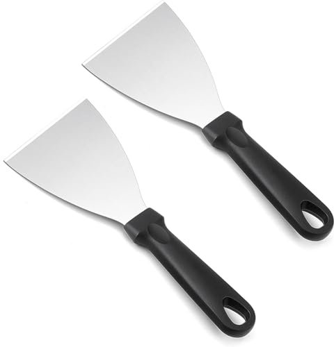 2 Pcs Griddle Scraper, Stainless Steel 9.2in Triangular Spatula, Food Scraper, Pizza Dough Scraper, Grill Scraper for Food Service/Cooking/Cleaning, Ideal for BBQ/Steak/Pizza/Cake