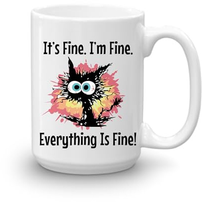 GOPERSONALISED It's Fine I'm Fine Everything is Fine Cat Dog Personalised Large 15oz Mug Extra Large Tea Coffee Big Mug Funny Sarcasm Custom Name Cup Work Gifts (Electrocuted Cat)