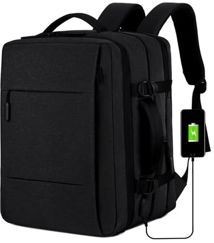 Lawaia Laptop Backpack Mens 30L Travel Backpack 30x22x43 Rucksacks for 15.6 Inch Laptop With Charging Port Business Anti-theft Work Bags for Men Women Waterproof Office Rucksack-Black