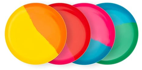 BlissHome Pure Prue Leith Melamine Dinner Plates Set of 4 – Vibrant, Unique Colours, Perfect for Indoor & Outdoor Use – Durable, Contemporary Design with 4 Distinct Colourways