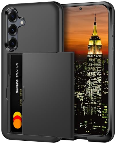 Coolden for Samsung S25 Case with Card Holder Armor Shockproof Case Heavy Duty Protective Case Hard PC Back Soft TPU Bumper Card Slot Wallet Case Cover for Samsung Galaxy S25 Phone Case (Black)