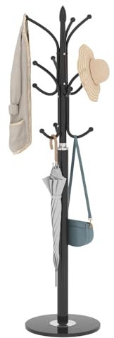 WUDLEP Metal Coat Rack Freestanding with Natural Marble Base, 34 x 34 x 176 cm (L x W x H), 12 Hooks, Coat Rack Entry-way Easy Assembly for Hanging Clothes, Bags, Coat Hanger for Hallway(Black)