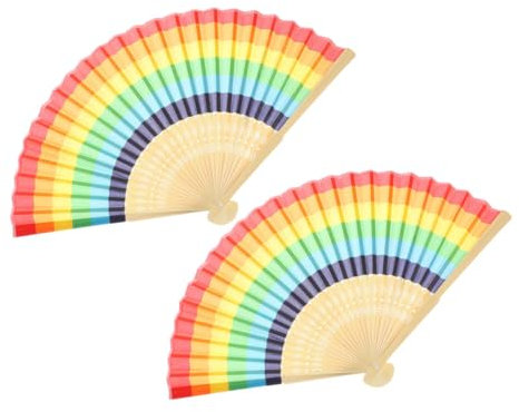 Holibanna 2pcs Rainbow Decor Bamboo Fans Folding Hand Fan for Party Birthday Performance