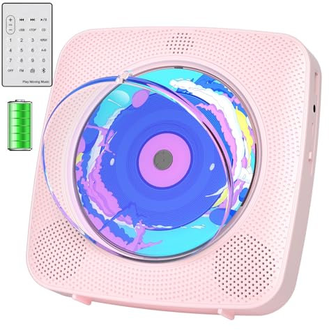 Lecteur CD Portable Bluetooth: Kegaudio Lecteurs CD Enfant avec Haut-Parleur Radio Lecteur de CD Mural avec Télécommande Prise USB AUX 3,5 mm Rose