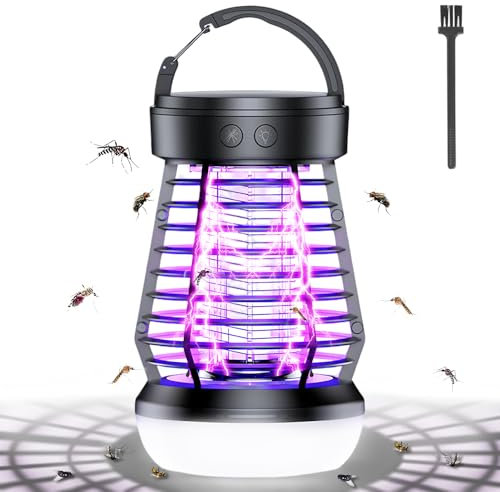 Lampe Anti Moustique Camping, ZoneYan Piège à Moustiques électrique, 2 en 1 Lampe Anti Moustique Exterieur avec Batterie USB Rechargeable,Piège à Mouches électrique pour Camping Intérieur et Extérieur