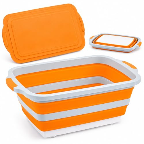Tina de preparación para barbacoa, 30 L, color naranja, estación de preparación para parrilla XXL para cocinar | Tina de preparación de parrilla de 30 litros para cocinas, camping, servir y limpiar