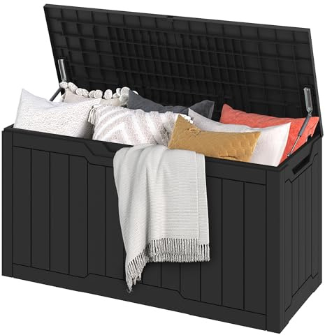DWVO Gartenbox Auflagenbox Aufbewahrungsbox Garten Kissenbox Outdoor Gartentruhe |Wasserdicht Gasdruckfeder|380 Liter 115x55x58.3cm|Für Sitzauflagen Gartengeräte & Kinderspielzeug|Schwarz