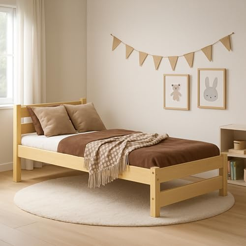 MEBLE WRÓBEL Kinderbett 80x180 cm mit Lattenrost - Einzelbett aus Kiefer Massivholz - Kinder Bett Montessori – Jugendbett – Tagesbett ohne Matratze