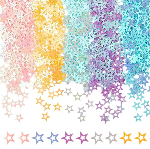 CRASPIRE 120G 6 Colori Glitter Paillettes Mini Stella Vuota Glitter Fiocchi Iridescenti Paillettes di Plastica Perline di Coriandoli Stelle per Fai Da Te Scrapbooking Biglietti Gioielli Smalto