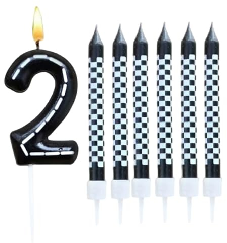 BOBOZHONG Racing Thema Geburtstagskerzen Kinder,7 STK Kerzen Rennwagen,Geburtstagskerzen Zahlen Rennwagen Kuchen Topper,Rennwagen Themenparty für Mädchen Jungen Dekorationen Zubehör(Zahl 2)