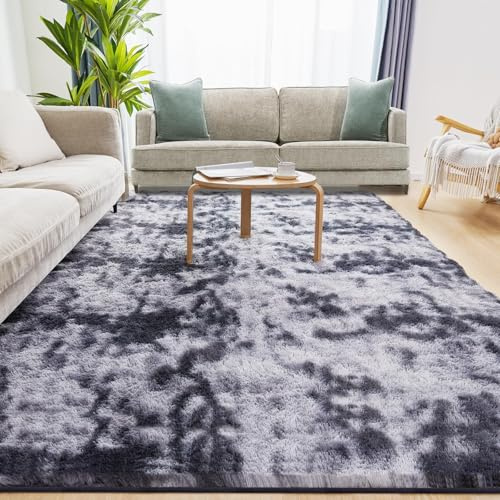 Tapis Salon Tapis Chambre 120X170cm Moelleux à Poils Longs Gris Foncé