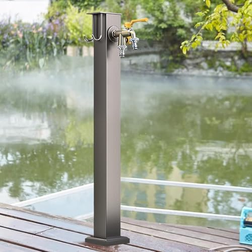 Outdoor Stainless Steel Freestanding Faucet 60cm Antifreeze Water Tap Square Vertical Pillar Hydrant Decorative Water Feature Frost-Free Fountain Dispenser