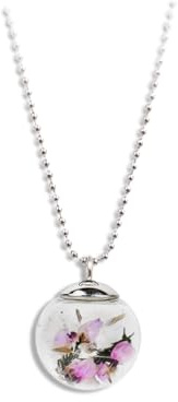 Gioielli Botanici Collana Erica in Acciaio Inox, Ampolla in Vetro con Fiori Naturali e semi di soffione