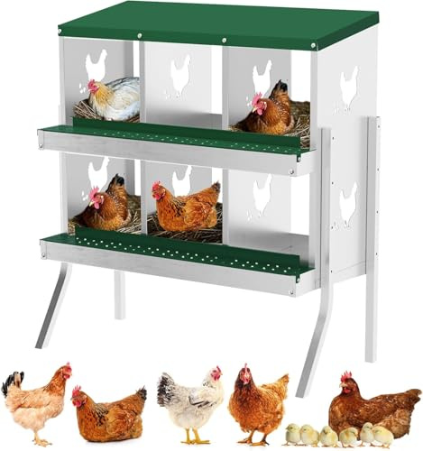 6/8/10 Compartment Chicken Nesting Box with/without Legs, Metal Chicken Nesting Boxes, Wall-Mountable Roll Away Egg Laying Boxes for Hen Chickens Ventilated & Perch