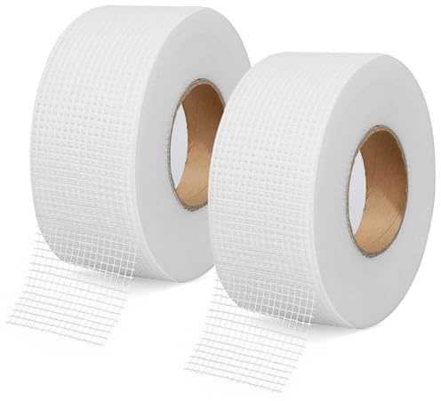 ZYETGH Fugenband Selbstklebend, 2pcs Gewebeband Glasfaser Selbstklebend 5cmx80m Glasfaser Gewebeband Netz Dichtungsband Gitterband Fugendeckstreifen Glasfaserband für Risse und Löcher
