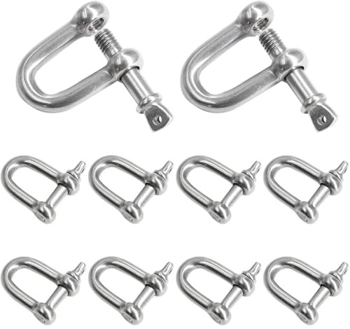 10 Pièces M6 D Manille Inox, Manille 304 Inox Acier D'ancrage en Forme de D'anneau de D de Chaîne Manille Droite de Levage pour Gréement Câble Métallique