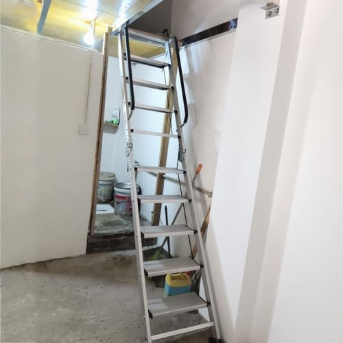 Vindsstege Kraftig Takfällbar Loftstege Som Sparar Utrymme, Aluminiumstegar för Små Utrymmen, Fällbara Trappor till Våningssängar med Krokar(13 Steps 3.2-3.5m (126-137.8))