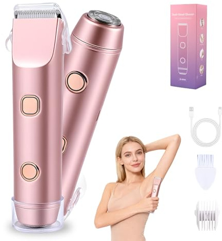 Carehabi Epilateur Electrique Femme Tondeuse Femme Intime 2 in 1 Bikini Trimmer for Women Stainless Steel Ceramic Blade IPX7 Waterproof Silent Pocket Sized 400mAh Rose Gold