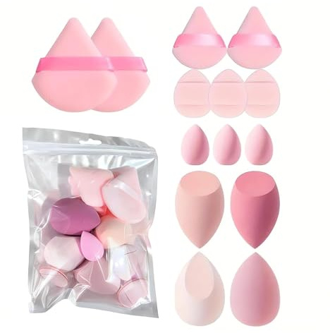 14er Set Make up Schwamm Set | Waschbar Wiederverwendbar Foundation Blending Beauty Sponge,Blender-Schwämme für Flüssigkei | Creme und Puder, Puderquaste, Gesicht, Dreieck (Rosa, 14er Set)