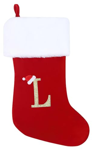 Weihnachtsstrumpf Personalisiert 50cm Großer Nikolausstrumpf mit Buchstaben Plüsch Stockings Hängender Weihnachtsmann mit Namensschild Ornamentes Weihnachtsdekorationen für Weihnachtsbaums und Heim