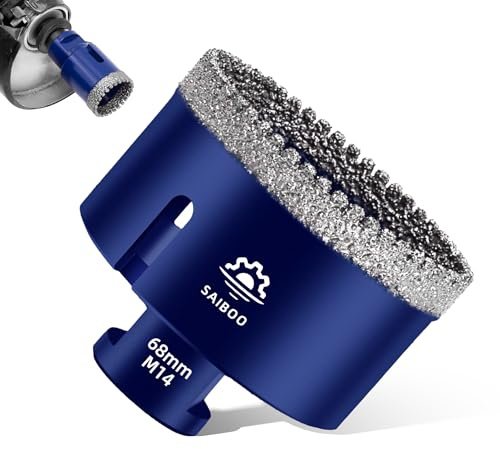 SAIBOO Forets Carrelage Diamant 68mm Scie Cloche Diamantée Brasé Sous Vide et Trépans avec Filetage M14 pour Granit Carrelage Porcelaine Céramique Marbre, pour Meuleuse d'angle