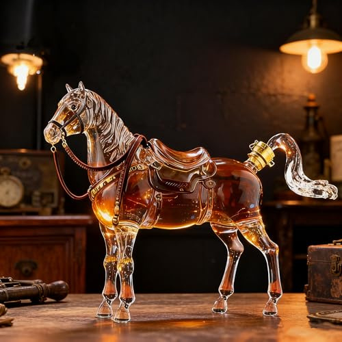 Horse Whiskey Decanter Set, Horse Shaped Zodiac Glass Liquor Bottle, Horses Design Wine Decanter, Glass Liquor Dispenser for Bourbon Whiskey Scotch Rum Tequila, Perfect for Drinker/Wine Lovers