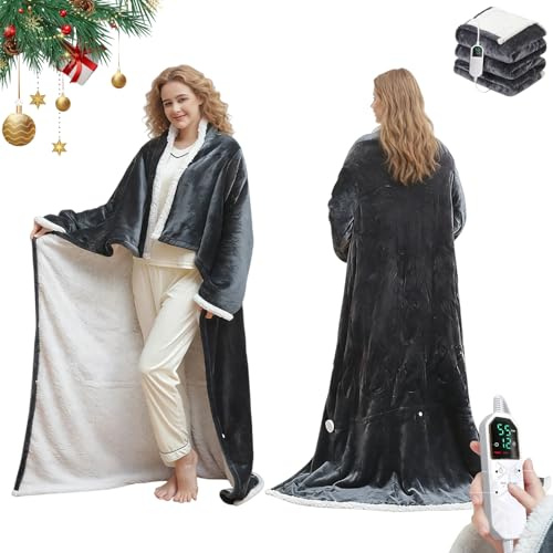 ZHKVAG Wearable Heated Blanket with Sleeves & Foot Pocket, 8 Heat Settings with 30°C-55°C/86°F-122°F, Fast Warm-Up, 1-12 Hour Auto Shut-Off, Machine Washable Fleece, Cosy for Home, Office