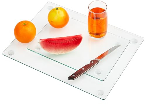 Garvee 2er Set gehärtete Glas-Schneidebretter – transparent, hitzebeständig, bruchsicher – rutschfeste Gummifüße – Küchenarbeitsflächenschutz & Serviertablett – Größen: 16x12 & 12x8 Zoll
