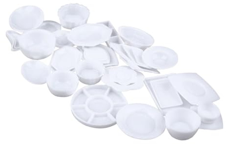 Hohopeti Ensemble Vaisselle Miniature Blanc 33 Pièces pour Poupée, Accessoires Décoration la Cuisine Mini-Maison, Jouets de Décoration la Cuisine pour Jeu de Simulation, Mini Assiettes