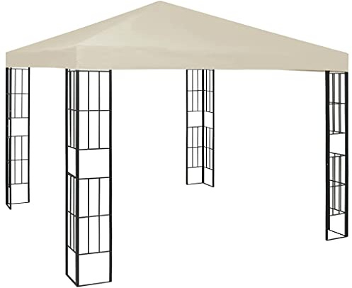 Gartenpavillon 3x3 Meter Creme mit stabilem Stahlrahmen und Polyesterdach für Terrasse und Außenbereich, 1 Stück, Partyzelt mit guter Belüftung und dekorativen Details, ideal