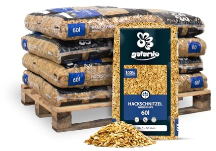 GALAMIO Hackschnitzel Holzdekor Gelb 5-60 mm 720 L (12 x 60 L) 1 Palette | Natürlich eingefärbter Bodenschutz