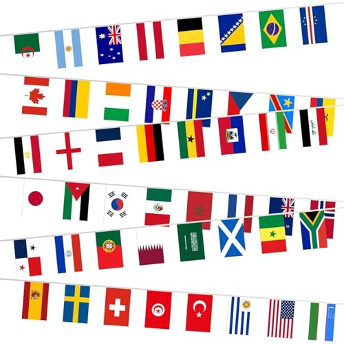 Banderines 2026 de 48 Países Participantes, Guirnalda de Banderas de 14 Metros para Decoración de Fútbol, Ideal para Bares, Fiestas y Eventos Deportivos, Poliéster Resistente