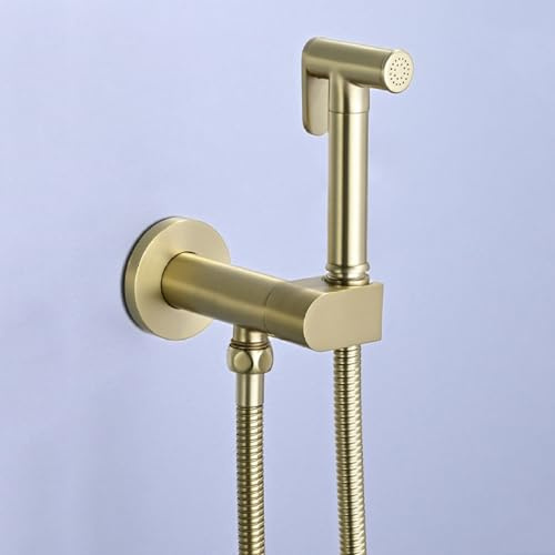 FQYEP Doccetta Portatile In Ottone Kit Doccino per Bidet WC con Miscelatore Montata A Parete con Tubo per La Pulizia Della Toilette Del Bagno,Oro Spazzolato