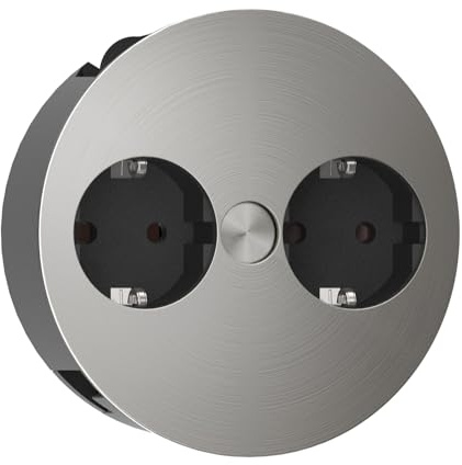 BACHMANN Einbausteckdose Twist 2-Fach, 2m Kabel, Tischsteckdose für Küche und Büro, Edelstahl-Optik, 931.000 (Nur 40mm Einbautiefe und integrierter Wasserablauf)