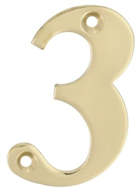 Amig - Número 3 Hueco de Latón Pulido para Atornillar en Interior y Exterior - 100 mm - Para Portales, Paredes o Fachadas de Casas - Acabado en Dorado