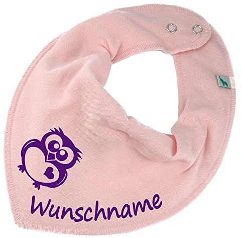 HALSTUCH mit Namen oder Text personalisiert für Baby oder Kind aus Baumwolle in Einheitsgröße Eule rosa