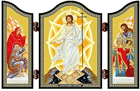 NKlaus Ikone Auferstehung Jesus Christus, Triptychon, Ostern, 1 Stück | Voskresenie Hristovo, auch Pasha genannt; 13,1 x 8,4 x 0,6 cm