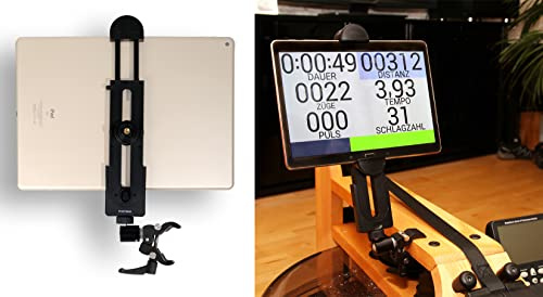 Photecs Tablet-Halterung Pro V2, für iPad Pro und andere Tablet-PC´s oder Smartphones (ab 5 bis 14 Zoll) an Rudergerät, Heimtrainer, Ergometer etc. (Klemmentyp1)