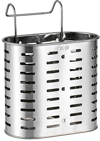 Decdeal Porta Posate in Acciaio Inox Cromato con 2 Scomparti,Utensili da Cucina Asciugatura con Cremagliera,Drenante Rack Metallo di Appeso con Ganci