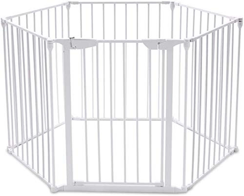 RELAX4LIFE Barrera de Seguridad 6 Piezas para Niños, Rejilla de Protección de Metal para Chimenea, Puerta y Escalera, Valla de Seguridad Plegable para Niños y Mascotas, 74,5 x 380 cm, Blanco