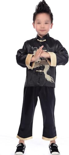 Lazutom Boys Tang Suit Kids Martial Arts Kung Fu Outfit Children Chinese Dragon Costume ((4)(80-90CM)(2.6-2.9FT)(2-3Year), Black)