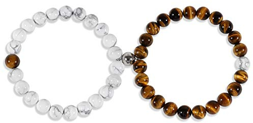 COAI Partnerarmband med magnet, 14 centimeters, Tigeröga Howlite, Tigeröga